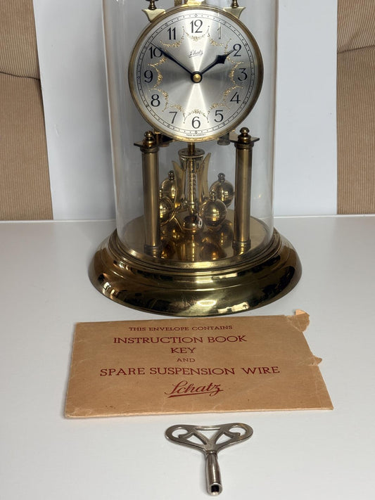 Vintage Schatz 400 Day Anniversary Clock w/ Dome Key Manual & Spare Wire