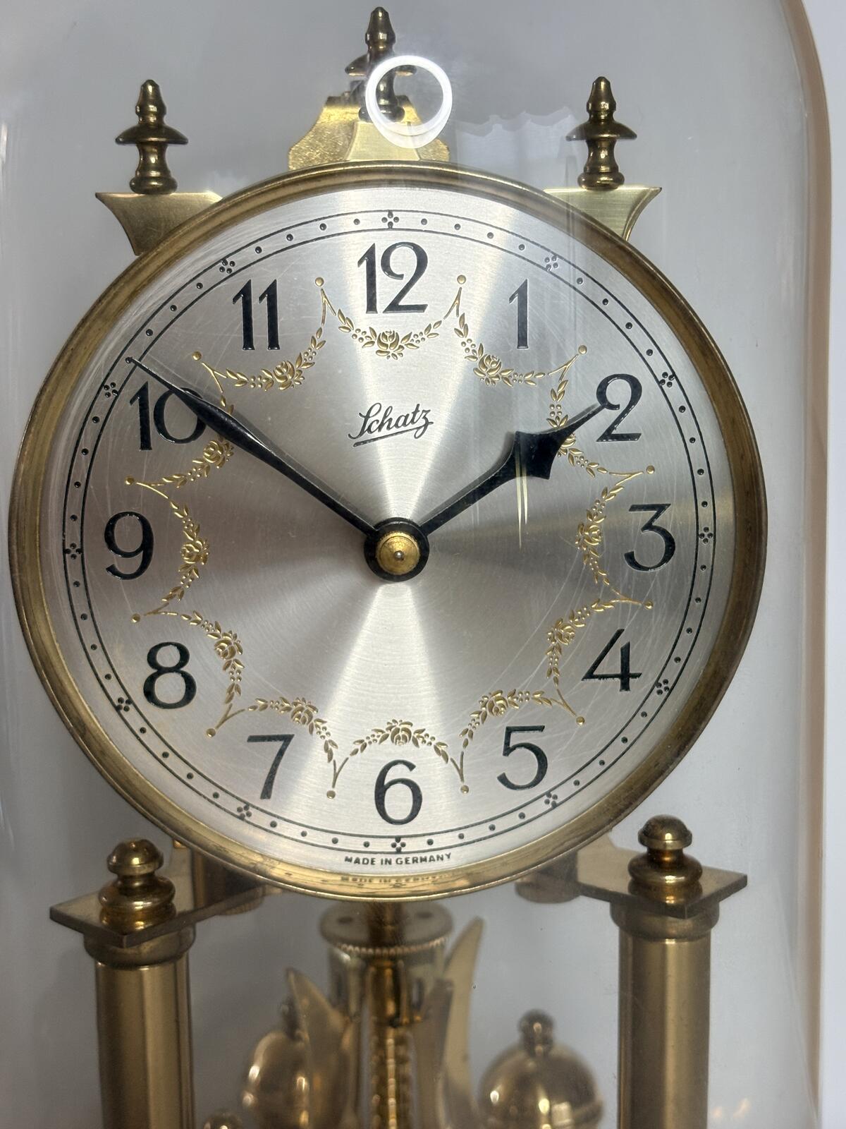 Vintage Schatz 400 Day Anniversary Clock w/ Dome Key Manual & Spare Wire
