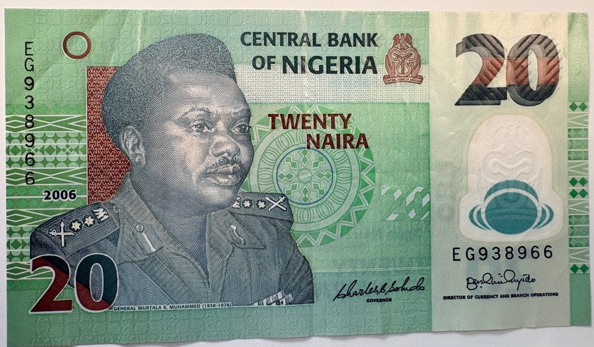 2006 Nigeria 20 Naira Polymer Banknote P-34a Murtala Muhammed UNC