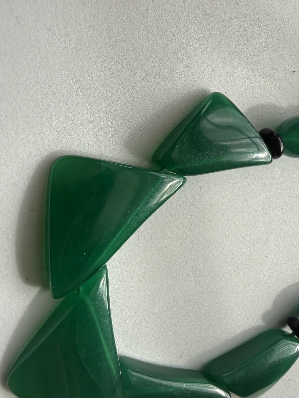 Vintage Green Art Deco Style Statement Necklace Geometric Lucite Acrylic Beads