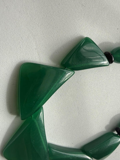 Vintage Green Art Deco Style Statement Necklace Geometric Lucite Acrylic Beads