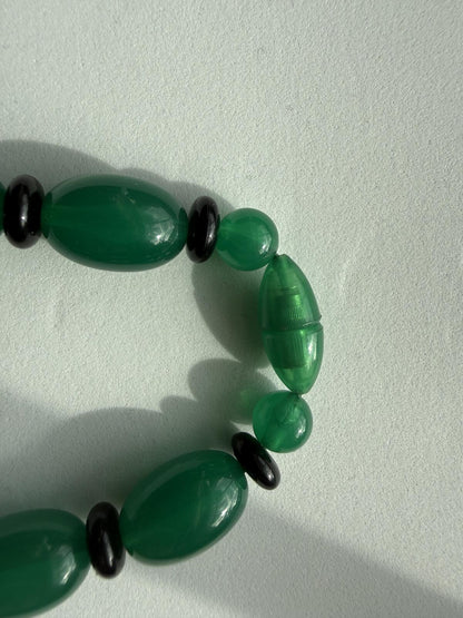 Vintage Green Art Deco Style Statement Necklace Geometric Lucite Acrylic Beads