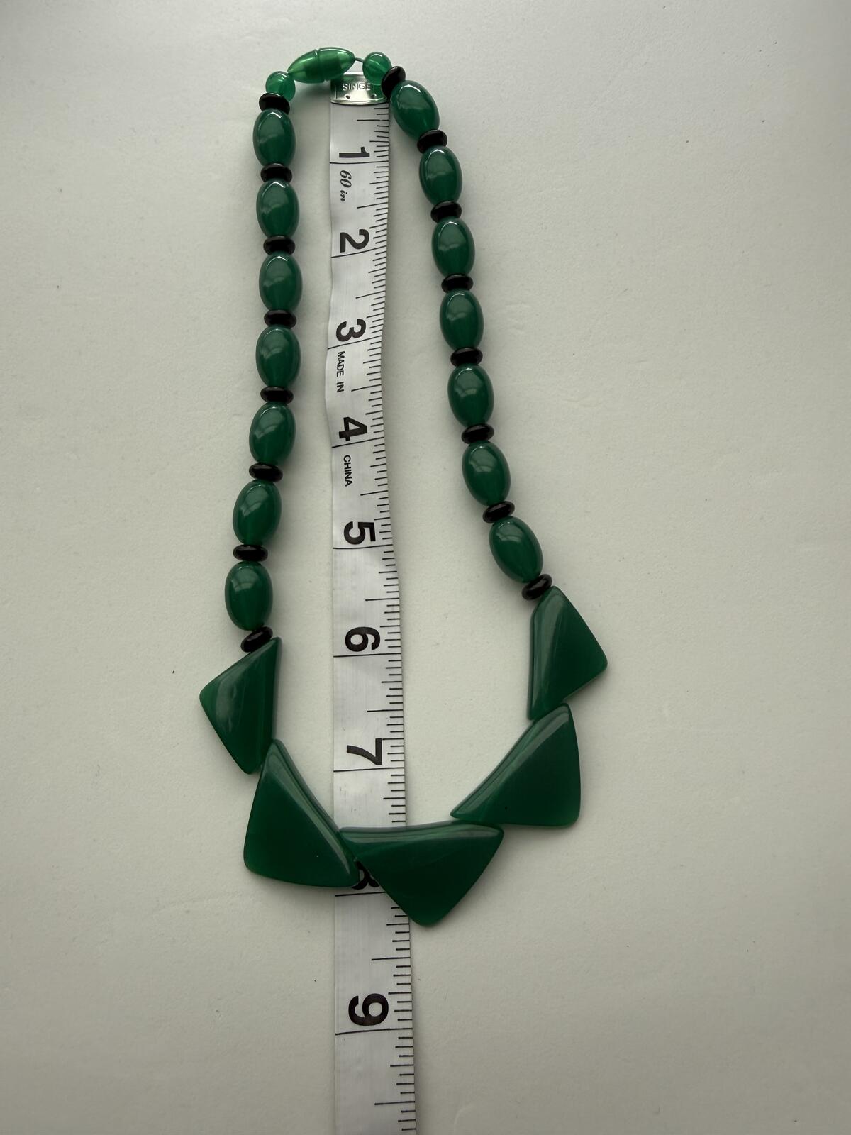 Vintage Green Art Deco Style Statement Necklace Geometric Lucite Acrylic Beads