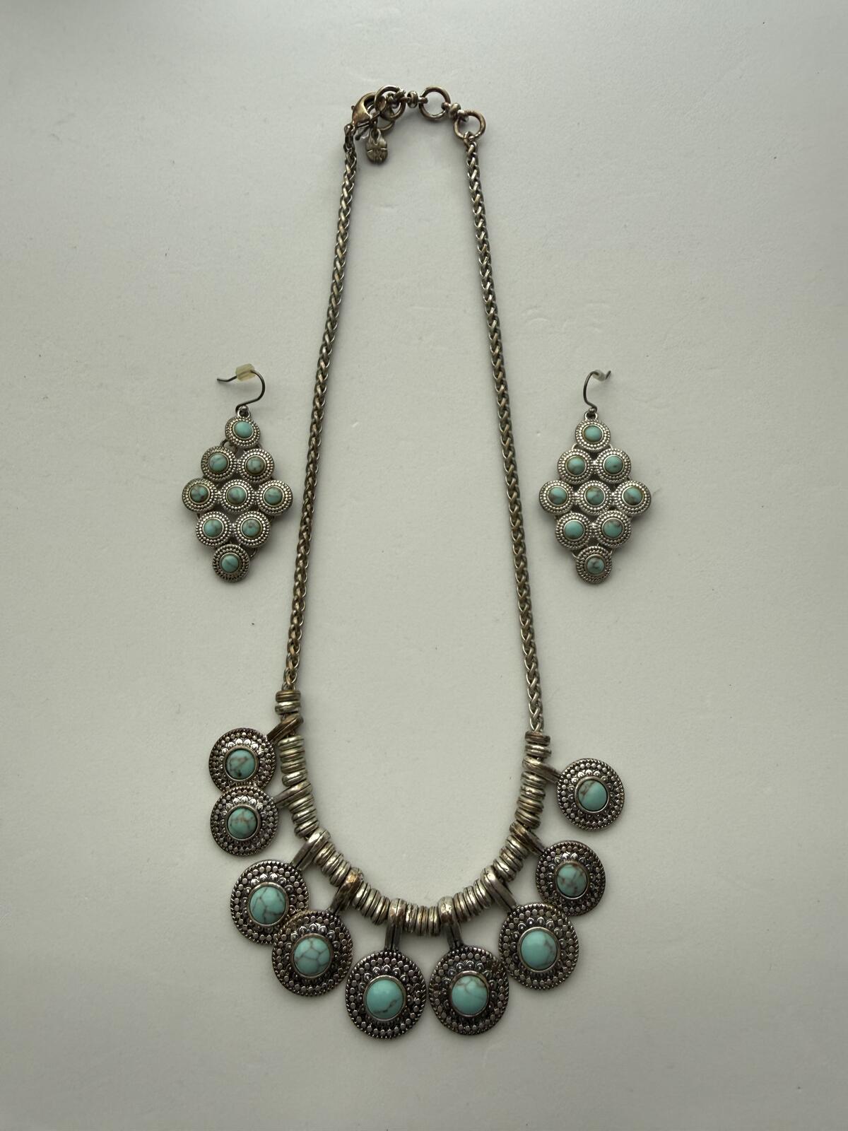 Lucky Brand Turquoise Color Statement Necklace and Earrings Set