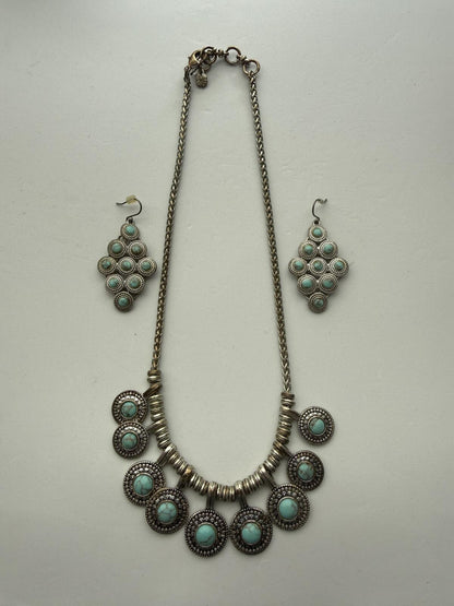 Lucky Brand Turquoise Color Statement Necklace and Earrings Set