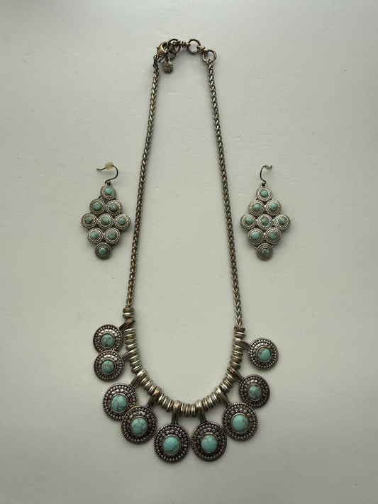 Lucky Brand Turquoise Color Statement Necklace and Earrings Set