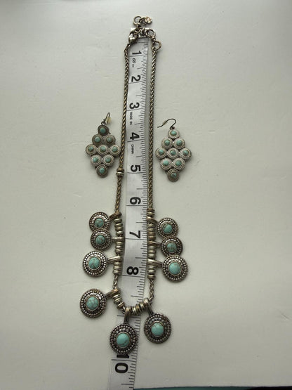 Lucky Brand Turquoise Color Statement Necklace and Earrings Set