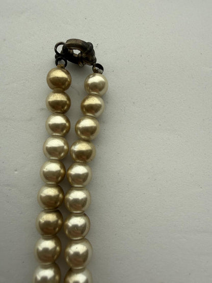 Vintage Faux Pearl Strand Necklace Celtic Knot Pendant Pearl Tassel Drop
