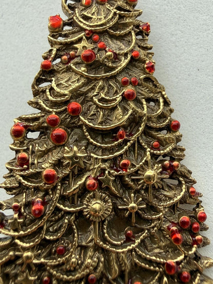 MCM Vintage PEM Christmas Tree Brooch Gold Tone Red Balls Holiday Pin