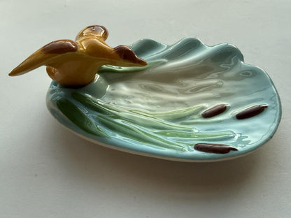 Mid Century Modern Ceramic Duck Pond with Cattails Trinket Dish