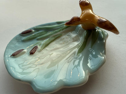 Mid Century Modern Ceramic Duck Pond with Cattails Trinket Dish
