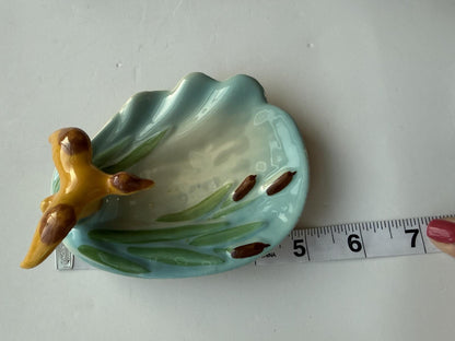 Mid Century Modern Ceramic Duck Pond with Cattails Trinket Dish