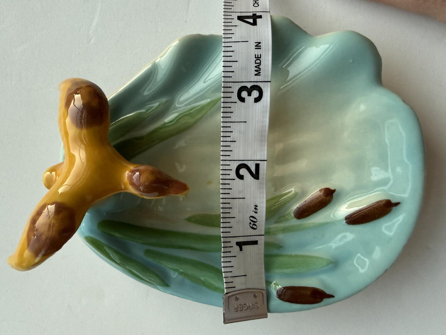Mid Century Modern Ceramic Duck Pond with Cattails Trinket Dish