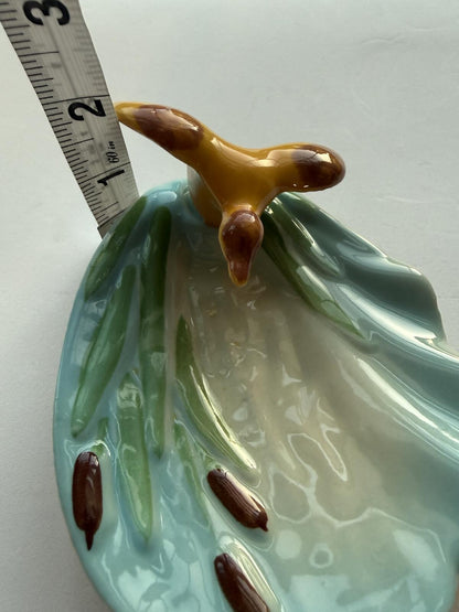 Mid Century Modern Ceramic Duck Pond with Cattails Trinket Dish