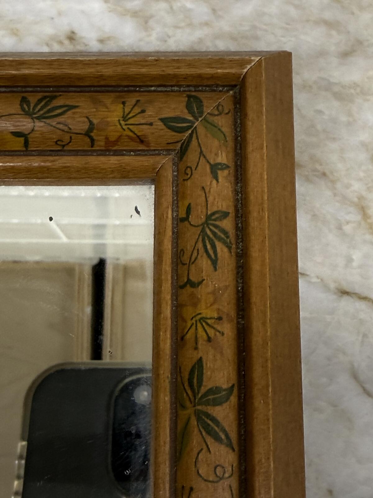 Pair Vintage Wood Framed Floral Vine Accent Wall Mirrors