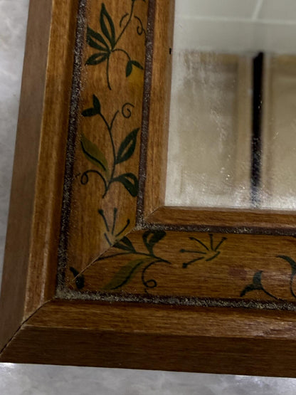 Pair Vintage Wood Framed Floral Vine Accent Wall Mirrors