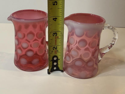 Vintage Fenton Cranberry Opalescent Coin Dot Glass Creamer Pitchers Pair