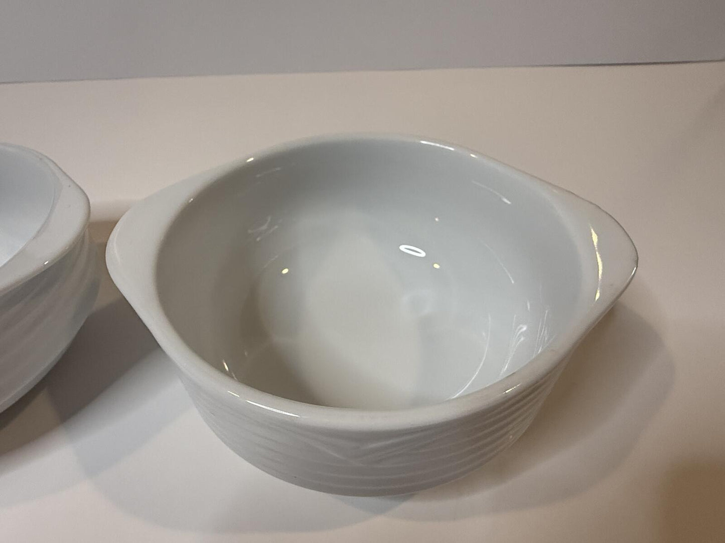 Oneida by Noritake White Porcelain Handled Soup Bowls Set of 2 Ribbed Pattern