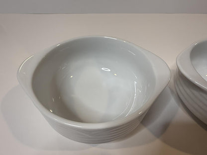 Oneida by Noritake White Porcelain Handled Soup Bowls Set of 2 Ribbed Pattern