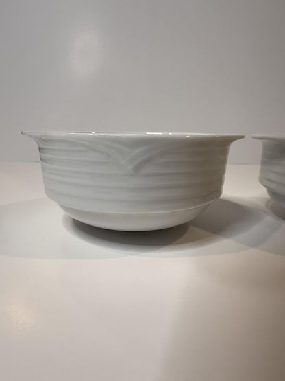 Oneida by Noritake White Porcelain Handled Soup Bowls Set of 2 Ribbed Pattern