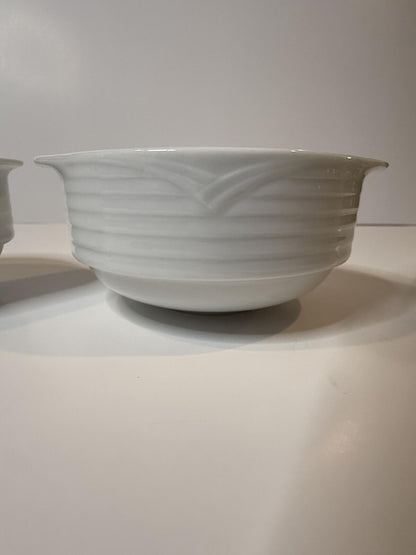 Oneida by Noritake White Porcelain Handled Soup Bowls Set of 2 Ribbed Pattern