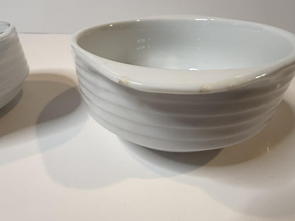 Oneida by Noritake White Porcelain Handled Soup Bowls Set of 2 Ribbed Pattern