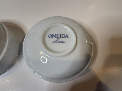 Oneida by Noritake White Porcelain Handled Soup Bowls Set of 2 Ribbed Pattern