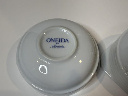 Oneida by Noritake White Porcelain Handled Soup Bowls Set of 2 Ribbed Pattern