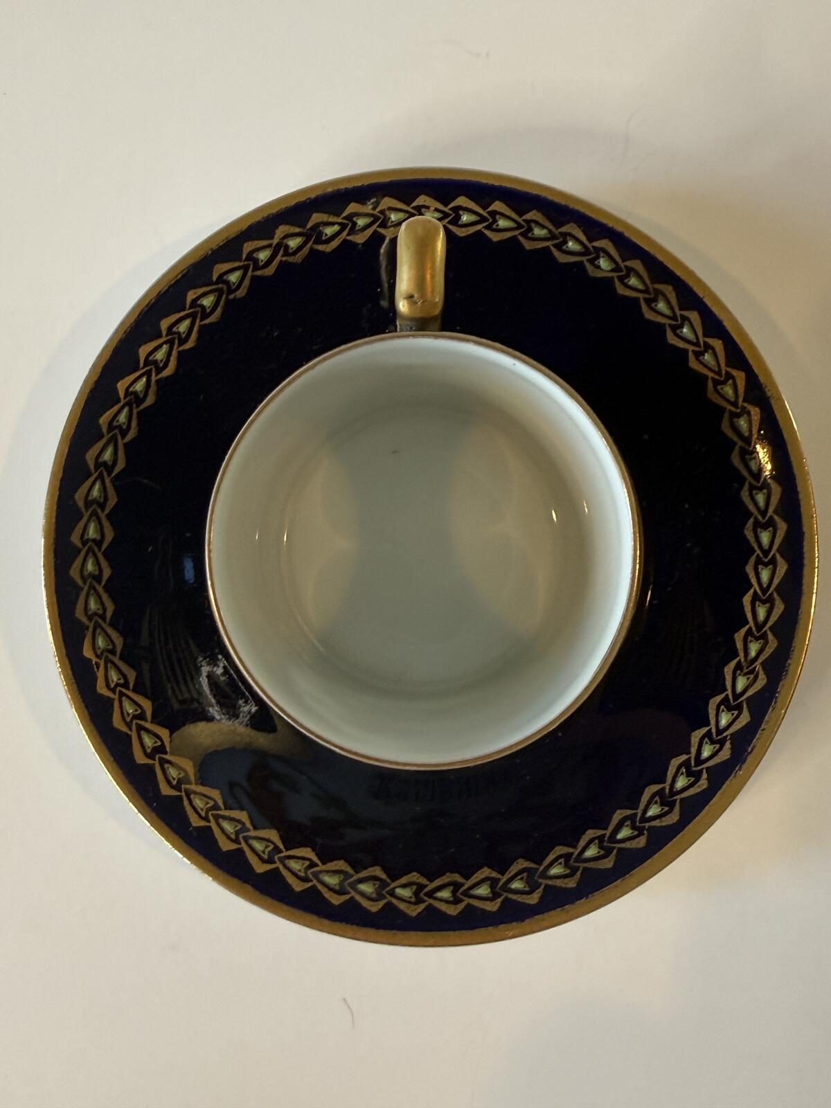 Antique Hamburg Germany Souvenir Cup & Saucer Cobalt Gold Gilt