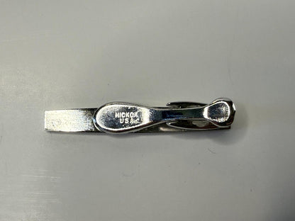 Vintage Hickok USA Cufflinks & Tie Bar Set Silver Tone Brushed Finish MCM