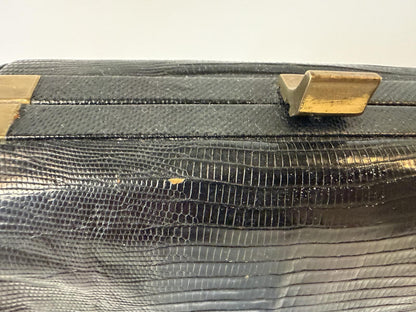 Vintage Black Textured Clutch Purse Gold Tone Frame Evening Handbag Retro MCM