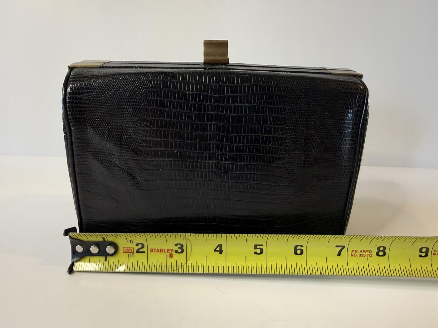 Vintage Black Textured Clutch Purse Gold Tone Frame Evening Handbag Retro MCM