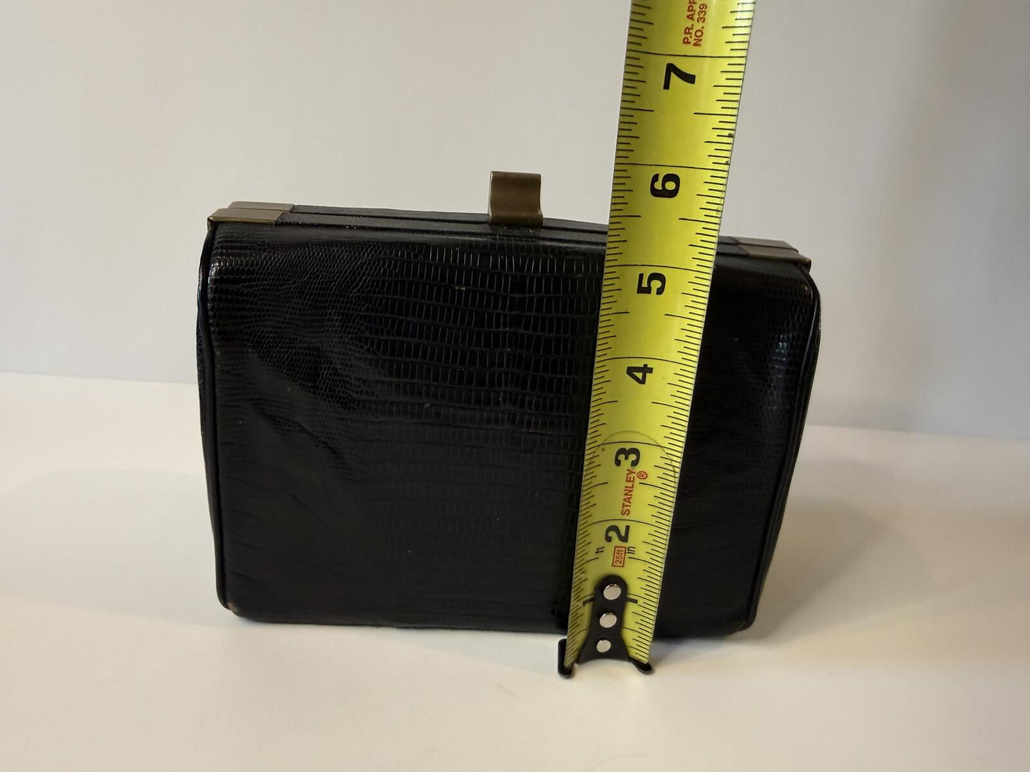 Vintage Black Textured Clutch Purse Gold Tone Frame Evening Handbag Retro MCM