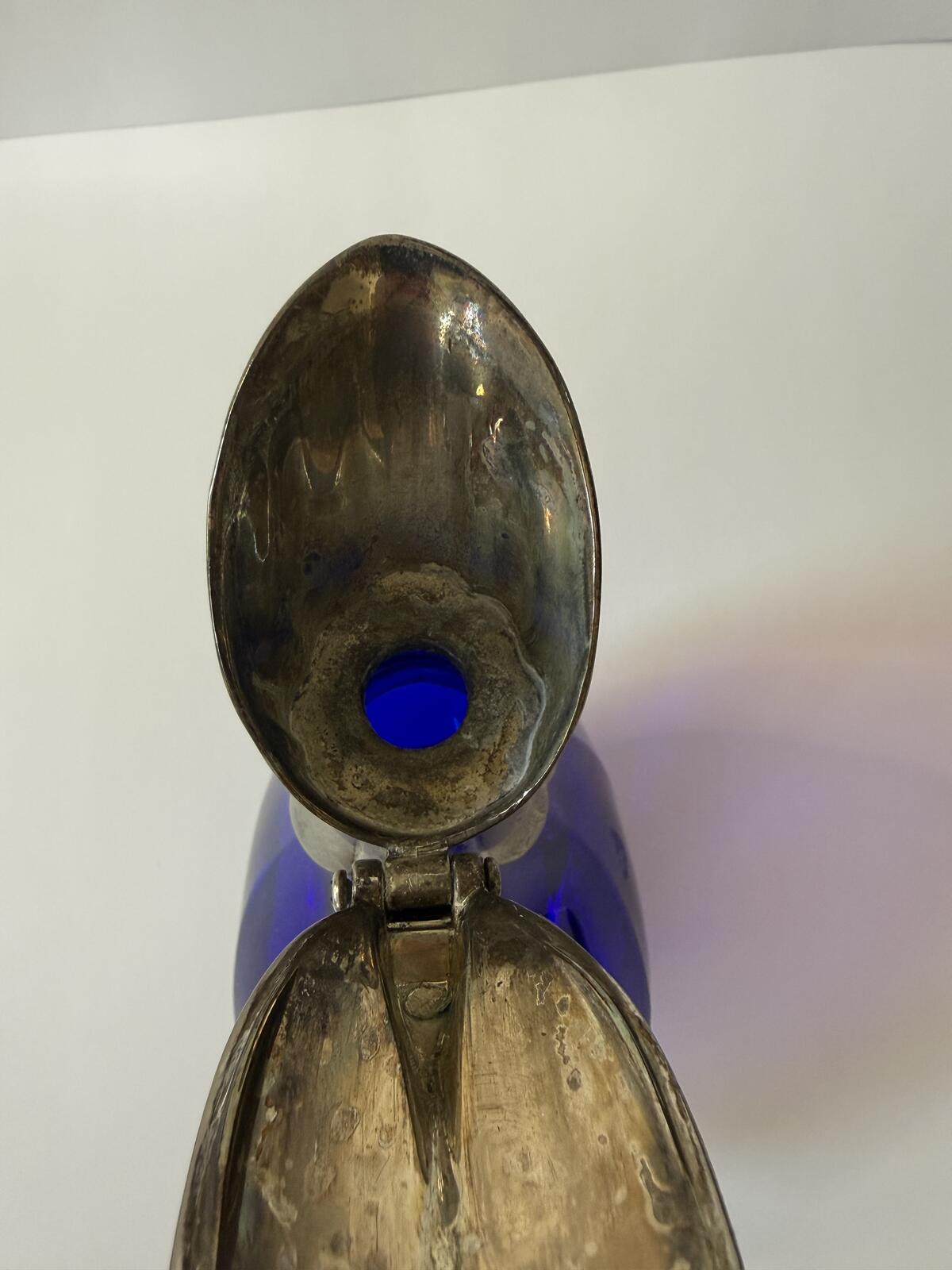 Vintage Italian Cobalt Blue Glass Duck Decanter Silver Plated 9.5”