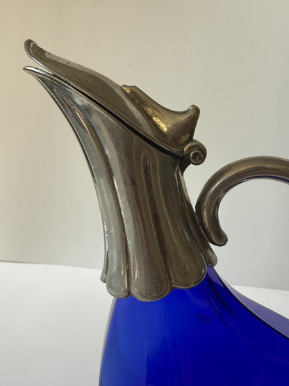 Vintage Italian Cobalt Blue Glass Duck Decanter Silver Plated 9.5”