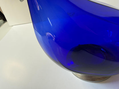 Vintage Italian Cobalt Blue Glass Duck Decanter Silver Plated 9.5”