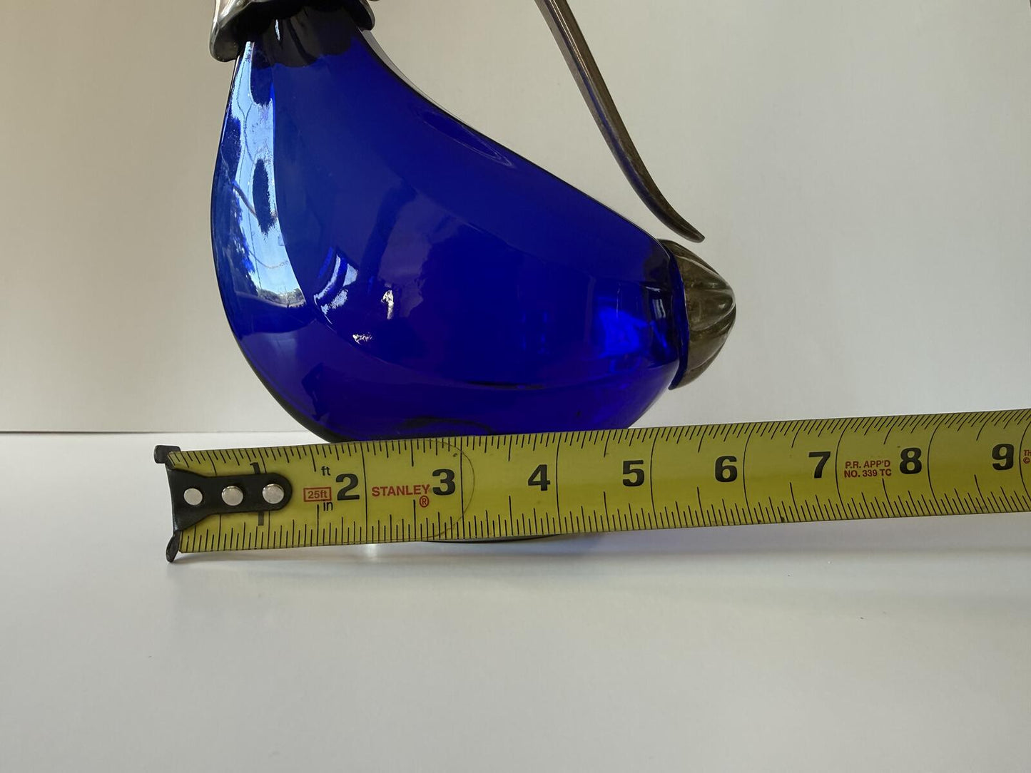 Vintage Italian Cobalt Blue Glass Duck Decanter Silver Plated 9.5”