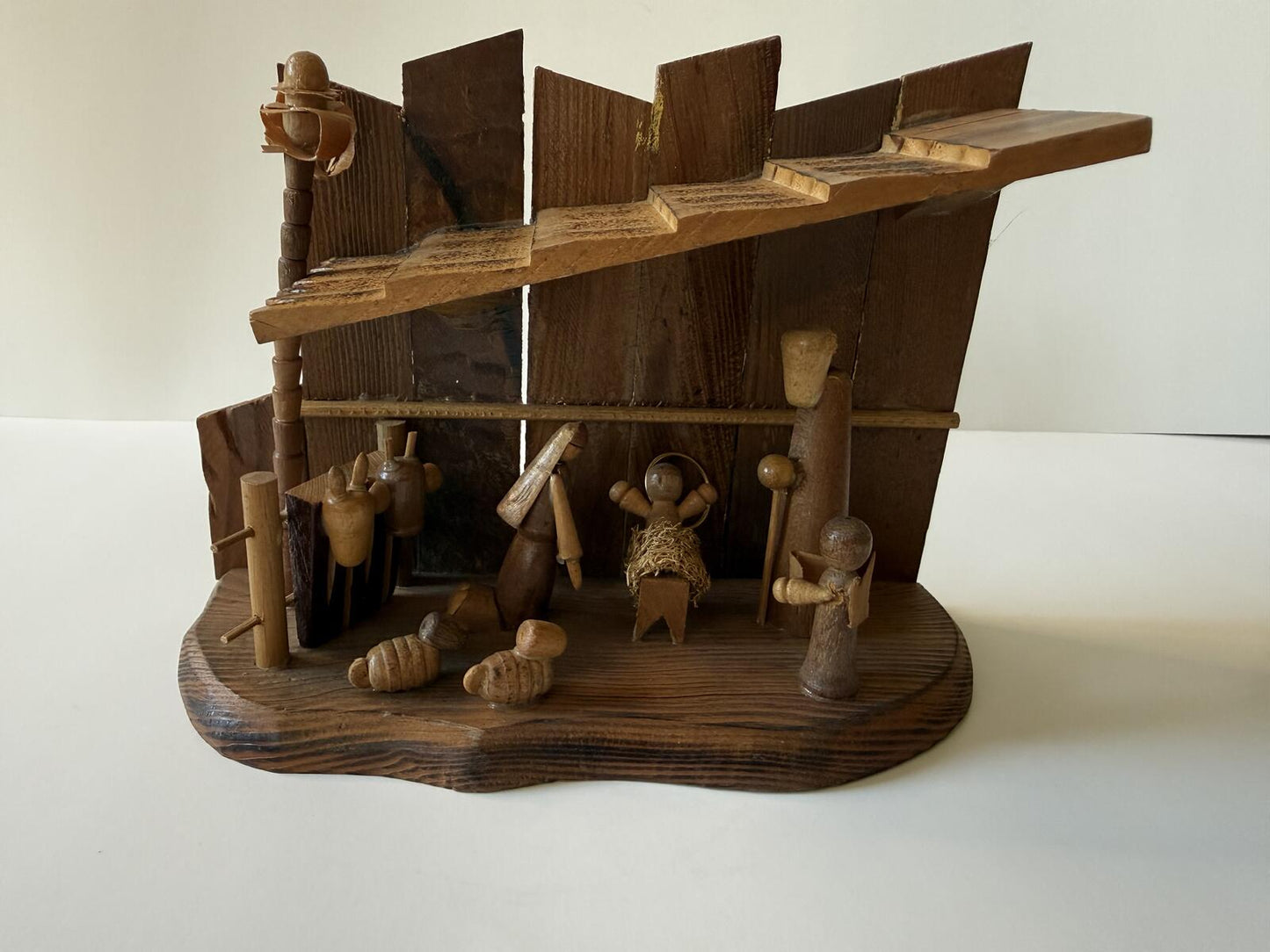 Vintage Handmade Wooden Nativity Scene Christmas Manger 1978