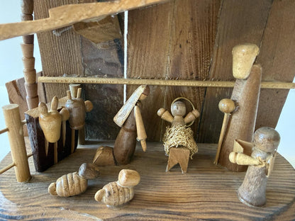 Vintage Handmade Wooden Nativity Scene Christmas Manger 1978