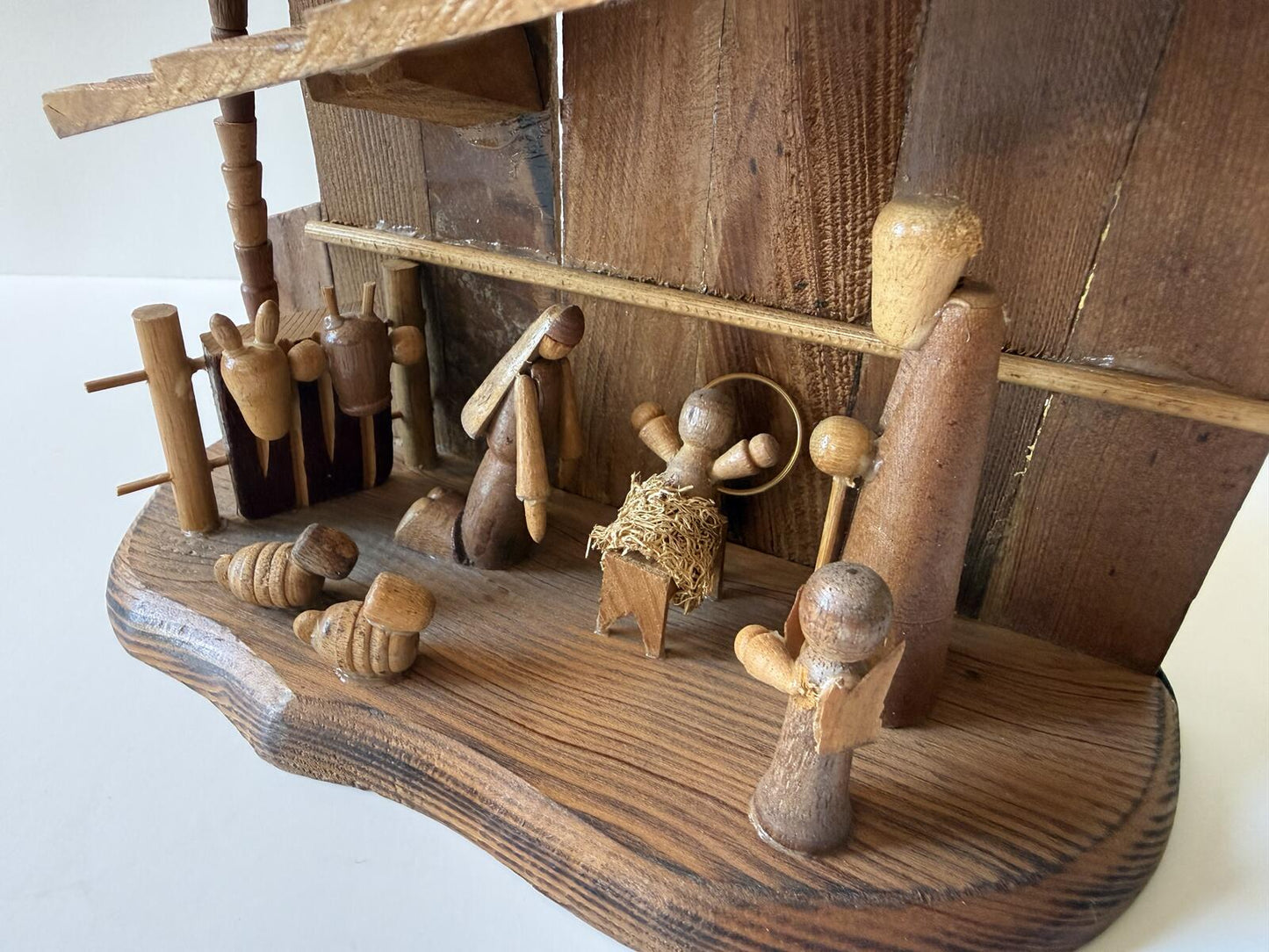 Vintage 1978 Handmade Folk Art Wooden Nativity Scene Christmas Creche Manger