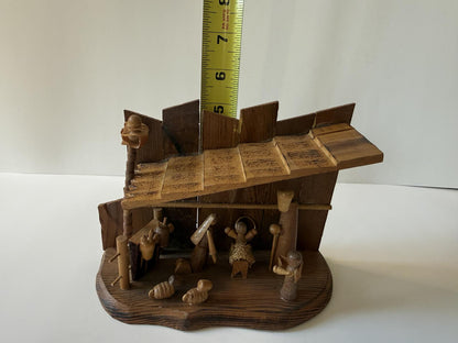 Vintage Handmade Wooden Nativity Scene Christmas Manger 1978