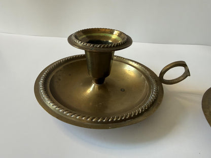 Vintage Brass Chamberstick Candle Holders Set of 2 Made in India Finger Loop