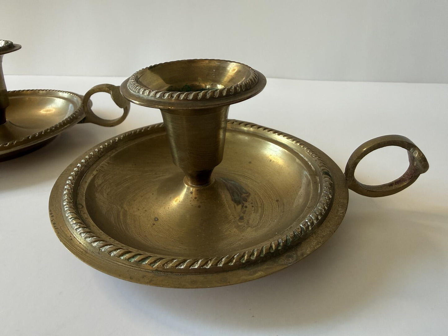 Vintage Brass Chamberstick Candle Holders Set of 2 Made in India Finger Loop