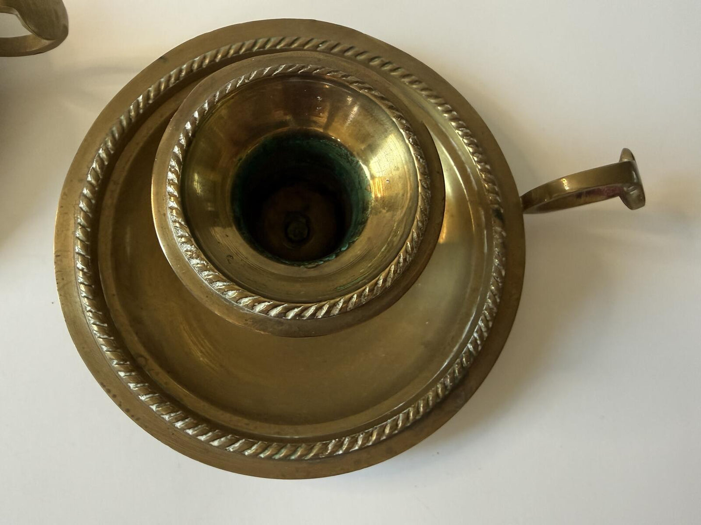 Vintage Brass Chamberstick Candle Holders Set of 2 Made in India Finger Loop