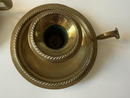 Vintage Brass Chamberstick Candle Holders Set of 2 Made in India Finger Loop