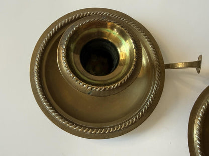 Vintage Brass Chamberstick Candle Holders Set of 2 Made in India Finger Loop