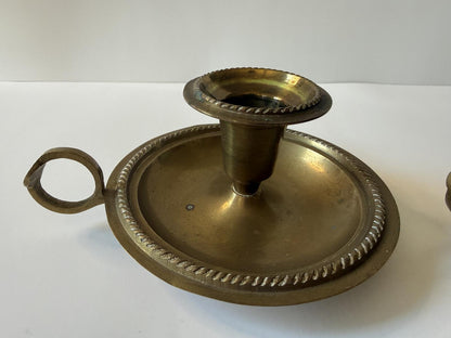 Vintage Brass Chamberstick Candle Holders Set of 2 Made in India Finger Loop