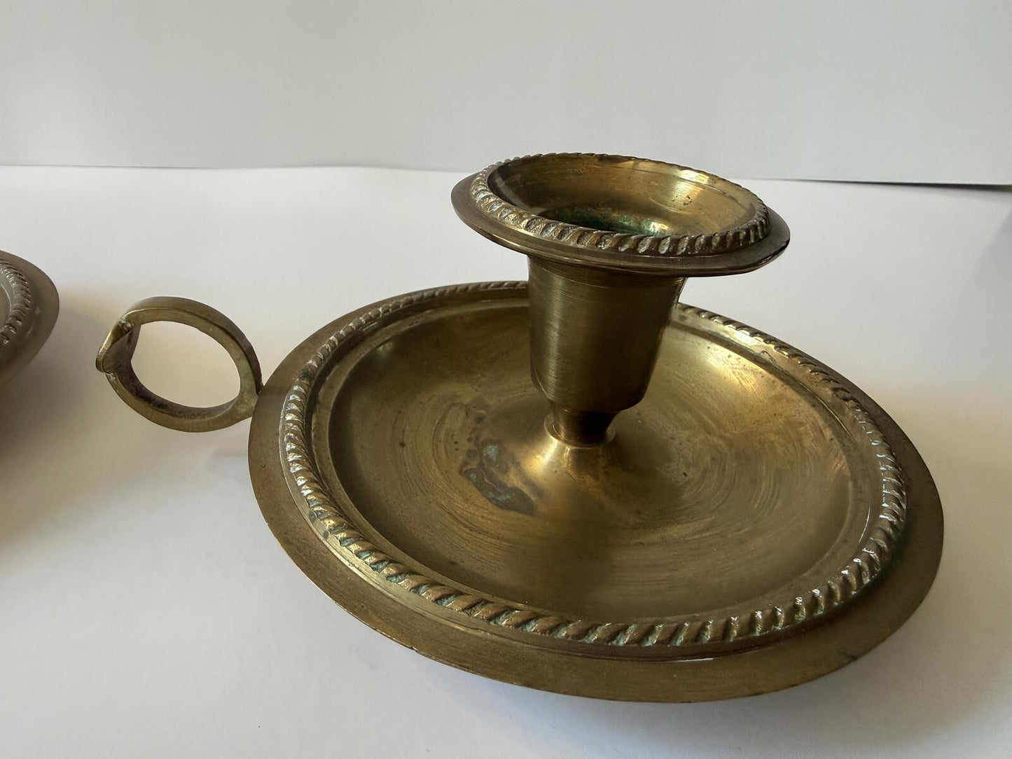 Vintage Brass Chamberstick Candle Holders Set of 2 Made in India Finger Loop