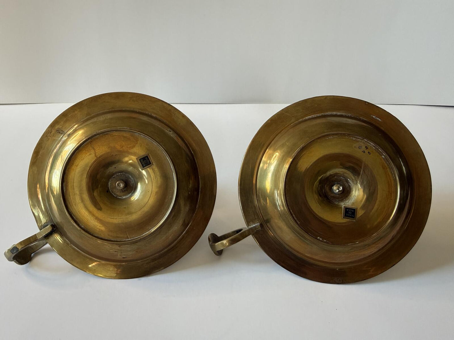 Vintage Brass Chamberstick Candle Holders Set of 2 Made in India Finger Loop
