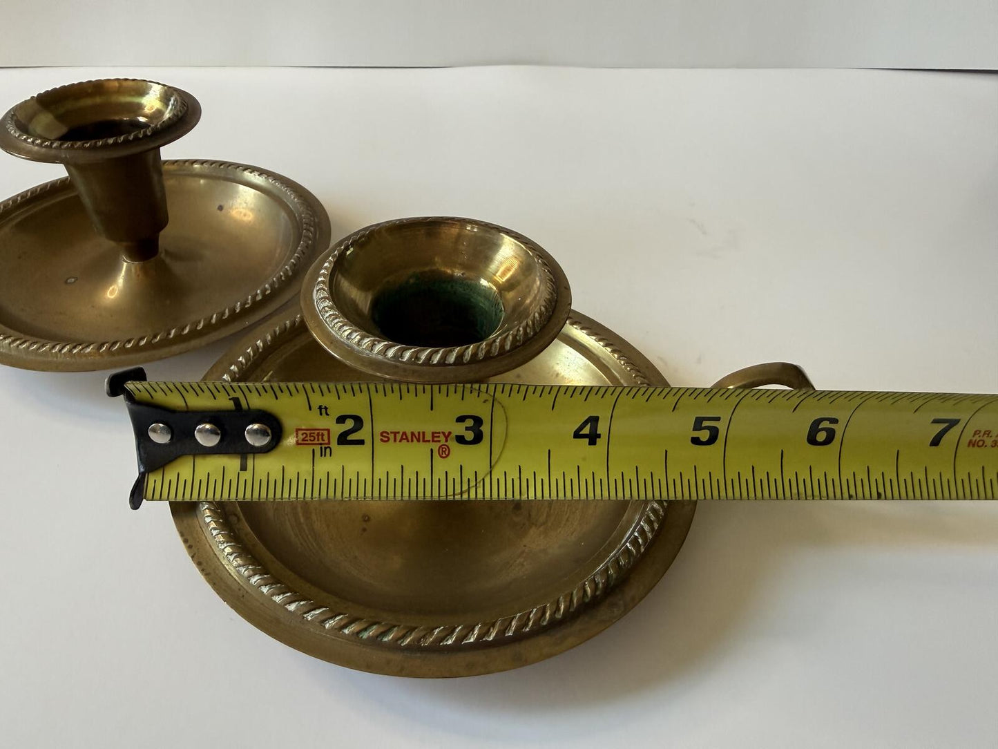 Vintage Brass Chamberstick Candle Holders Set of 2 Made in India Finger Loop